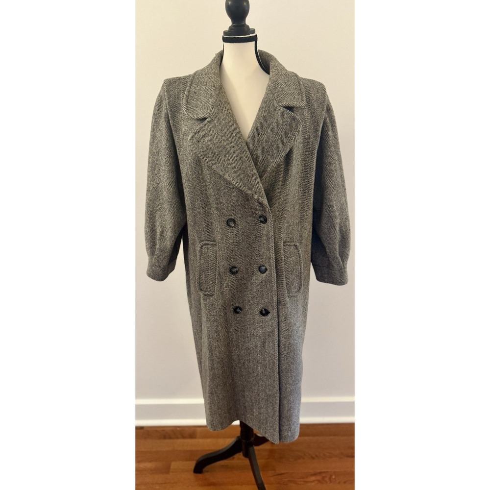 Noble Fashions Made In USA Womens Wool Nylon Blend Tweed Coat Vintage Gray L XL